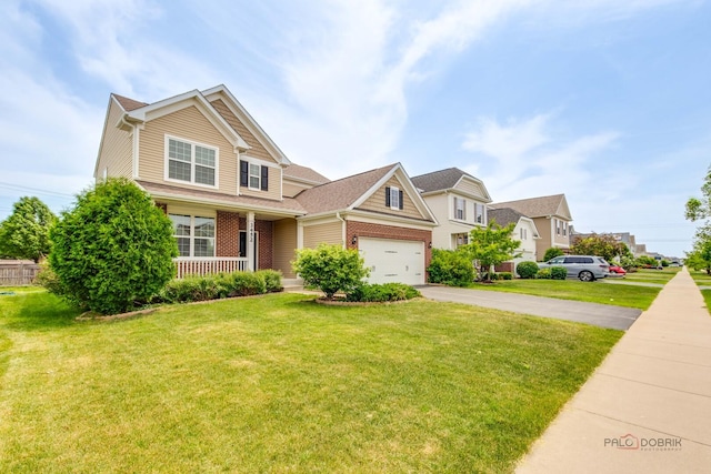 3452 Birch Ln, Naperville, IL 60564 - view of front of home with concrete driveway, a front lawn, a porch, and brick siding
