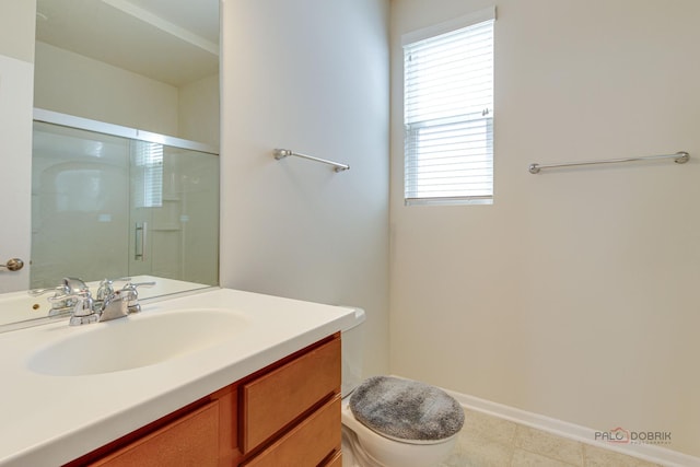 3452 Birch Ln, Naperville, IL 60564 - bathroom with vanity, toilet, a shower stall, and baseboards