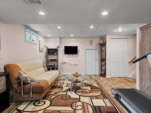14542 S Mustang Dr, Homer Glen, IL 60491 - living room featuring wood finished floors, recessed lighting, stairway, and a drop ceiling