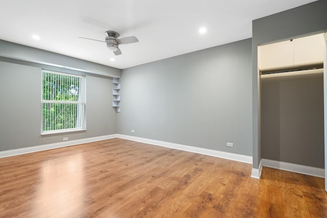 810 N River Rd Unit 3A, Mount Prospect, IL 60056 - unfurnished bedroom featuring light wood finished floors, baseboards, recessed lighting, and a ceiling fan