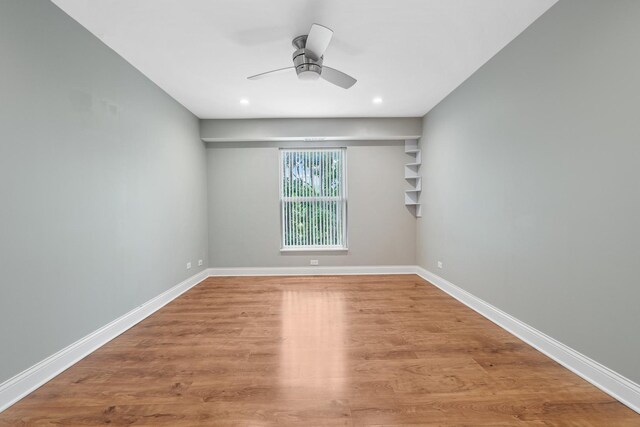 810 N River Rd Unit 3A, Mount Prospect, IL 60056 - empty room with baseboards, a ceiling fan, wood finished floors, and recessed lighting