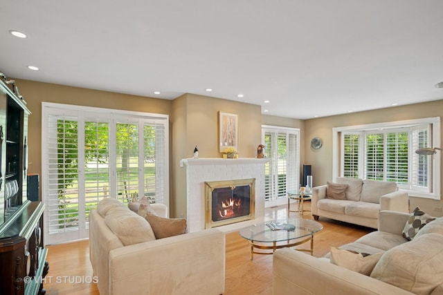 30 W Wimbolton Dr Unit 30, Mount Prospect, IL 60056 - living room with light wood finished floors, recessed lighting, and a brick fireplace