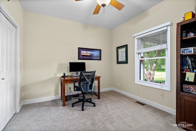 3880 W Nettle Creek Dr, Morris, IL 60450 - office featuring light colored carpet, ceiling fan, and baseboards