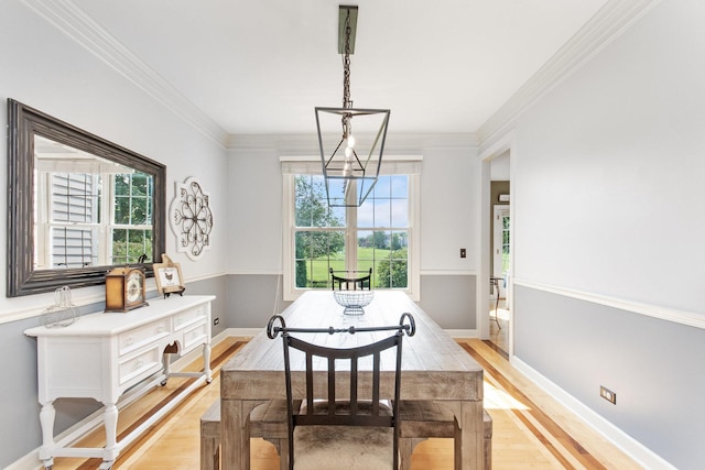769 Brighton Dr, Sugar Grove, IL 60554 - dining space featuring a chandelier, healthy amount of natural light, light wood-style floors, baseboards, and ornamental molding