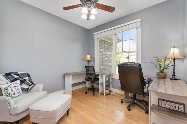 769 Brighton Dr, Sugar Grove, IL 60554 - office area with light wood-style flooring, ceiling fan, and baseboards