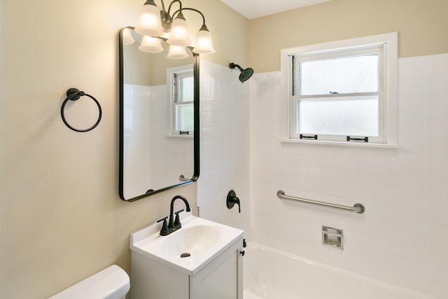 482 Fitch Rd, Chicago Heights, IL 60411 - bathroom featuring vanity, bathtub / shower combination, toilet, and a chandelier
