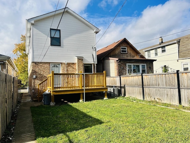 3431 N Kostner Ave, Chicago, IL 60641 - back of house with a wooden deck, brick siding, and cooling unit