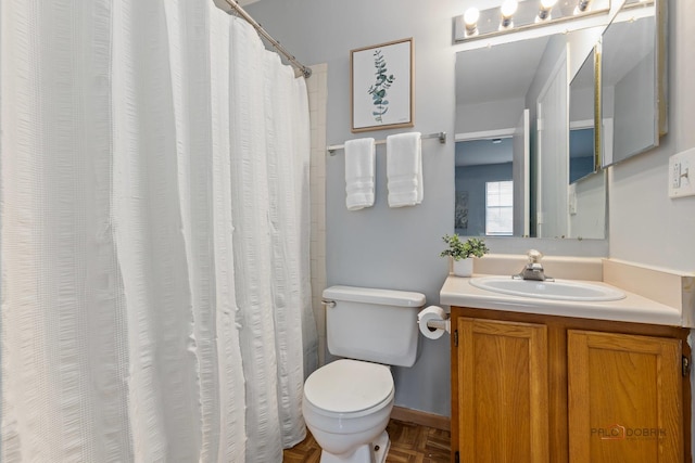 557 E Shag Bark Ln Unit H, Streamwood, IL 60107 - bathroom with vanity, toilet, and curtained shower