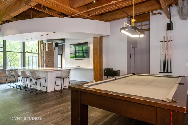 1040 W Adams St Unit 365, Chicago, IL 60607 - rec room with dark wood-style floors, billiards table, and beam ceiling