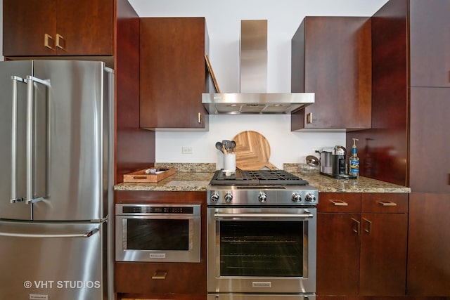 1040 W Adams St Unit 365, Chicago, IL 60607 - kitchen with appliances with stainless steel finishes, wall chimney range hood, modern cabinets, and light stone countertops