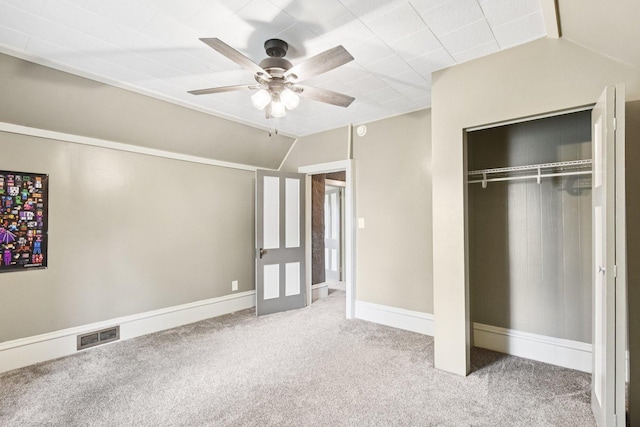 9014 Alden Rd, Harvard, IL 60033 - unfurnished bedroom with carpet floors, lofted ceiling, a closet, and a ceiling fan