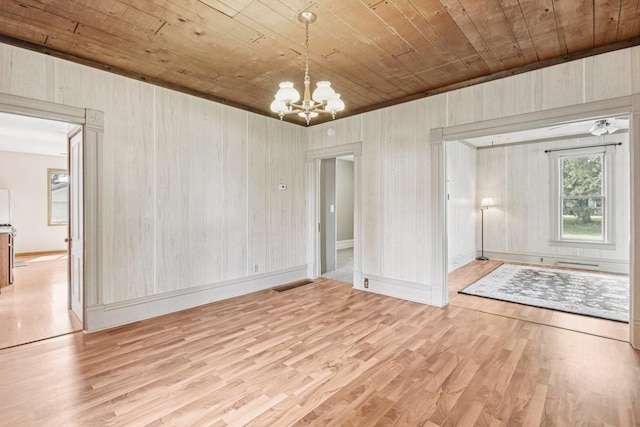 9014 Alden Rd, Harvard, IL 60033 - unfurnished dining area featuring wood finished floors, a chandelier, wooden ceiling, and wooden walls