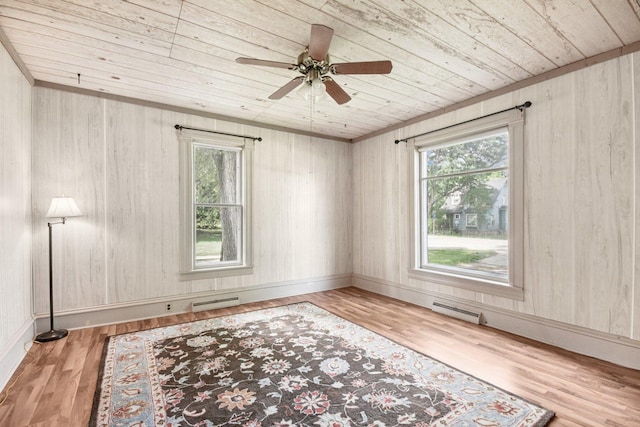 9014 Alden Rd, Harvard, IL 60033 - unfurnished room featuring wooden ceiling, wood finished floors, a ceiling fan, and wood walls