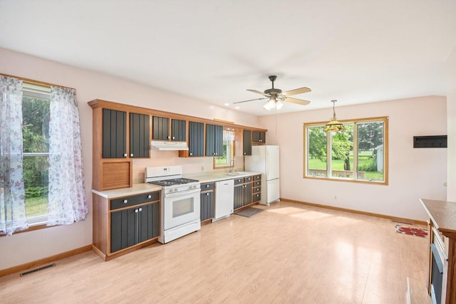 9014 Alden Rd, Harvard, IL 60033 - kitchen featuring white appliances, under cabinet range hood, plenty of natural light, and light countertops