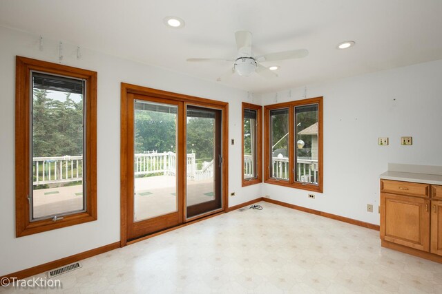6560 Hillcrest Rd, Downers Grove, IL 60516 - doorway with baseboards, light flooring, ceiling fan, and recessed lighting