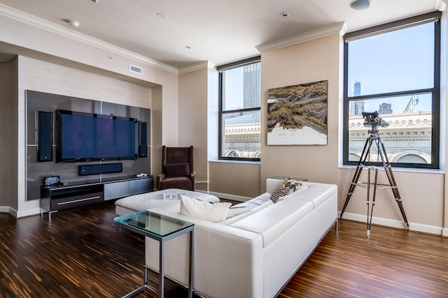 310 S Michigan Ave Unit 1900, Chicago, IL 60604 - living room featuring wood finished floors, crown molding, and baseboards