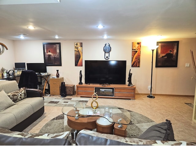 7108 Niles Ave, Niles, IL 60714 - living area featuring tile patterned floors, a desk, recessed lighting, and baseboards