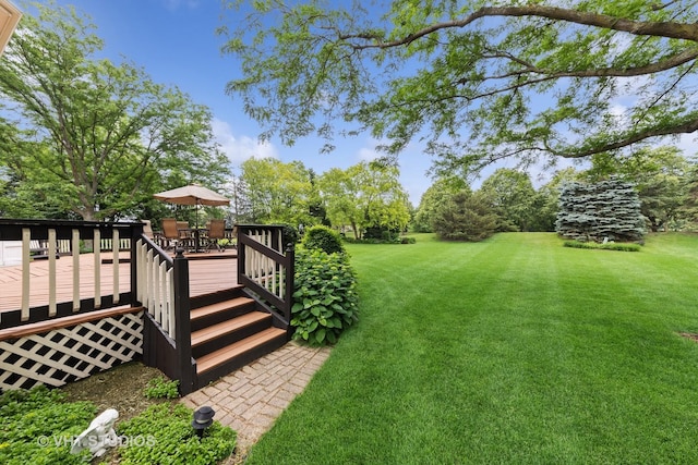 1051 Chadwick Ct, Aurora, IL 60502 - view of green lawn with a wooden deck