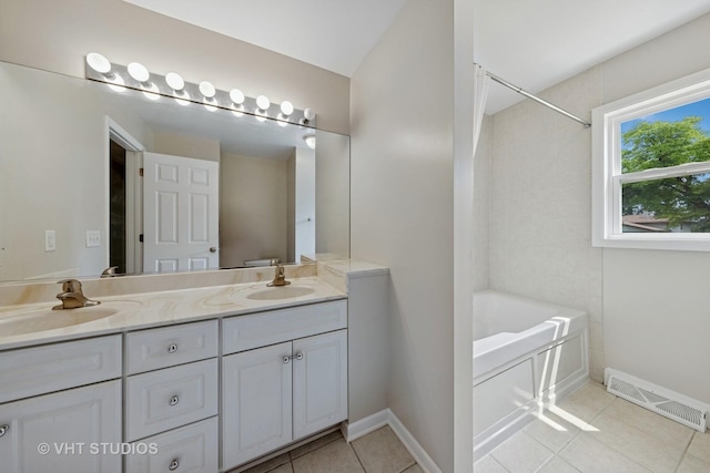 0S706 Madison St, Winfield, IL 60190 - full bathroom with double vanity, shower / bathtub combination, tile patterned floors, and lofted ceiling
