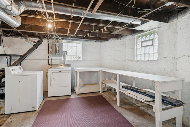 458 Douglas St, Joliet, IL 60435 - below grade area featuring washing machine and dryer, electric panel, and plenty of natural light