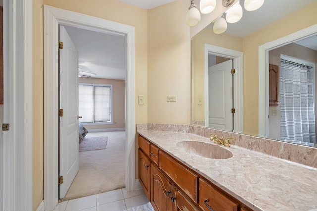13738 Legend Trail Ln, Orland Park, IL 60462 - bathroom with vanity, tile patterned flooring, and a chandelier