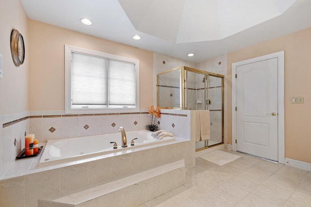 13738 Legend Trail Ln, Orland Park, IL 60462 - full bathroom featuring a tub with jets, a stall shower, recessed lighting, and tile patterned flooring