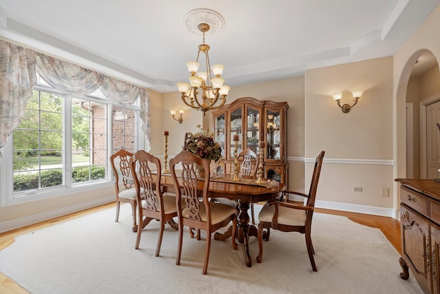 13738 Legend Trail Ln, Orland Park, IL 60462 - dining room featuring a tray ceiling, a chandelier, and plenty of natural light