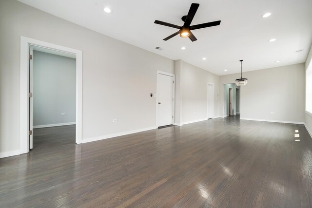 7925 S May St, Chicago, IL 60620 - unfurnished living room featuring ceiling fan, dark wood finished floors, recessed lighting, and baseboards