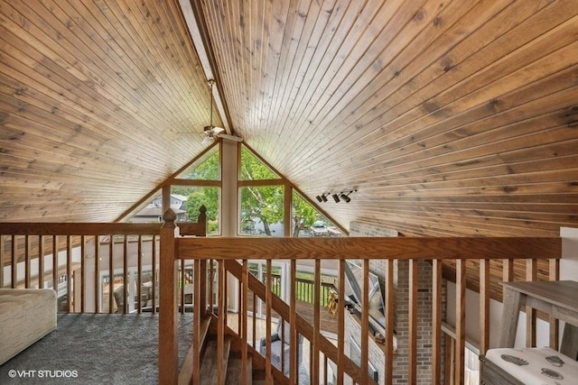 610 Mchenry Ave, Mchenry, IL 60050 - hall with wooden ceiling, carpet flooring, and vaulted ceiling