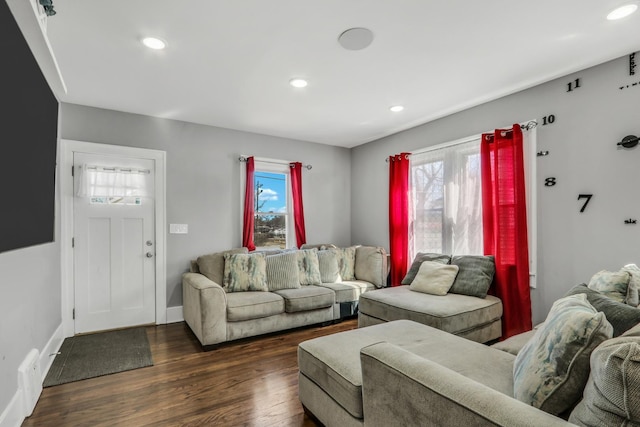 1313 W Cornelia Ave, Waukegan, IL 60085 - living room with plenty of natural light, dark wood-style floors, recessed lighting, and baseboards
