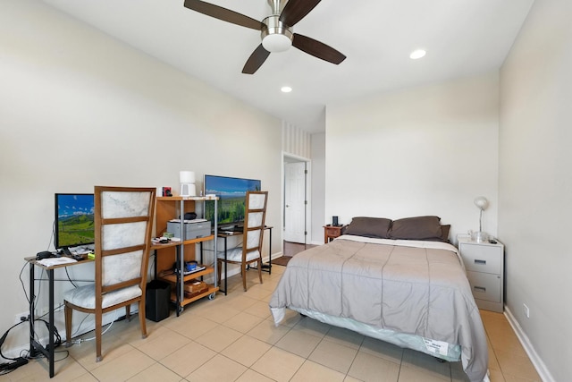 170 Manchester Dr Unit 406, Buffalo Grove, IL 60089 - bedroom featuring light tile patterned flooring, recessed lighting, a ceiling fan, and a desk