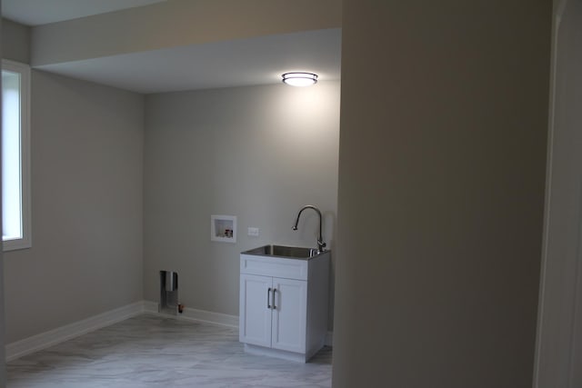 5660 W 83rd Pl, Burbank, IL 60459 - laundry area featuring light marble finish flooring, cabinet space, washer hookup, and baseboards