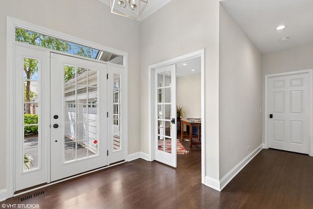 65 S Asbury Ct, Lake Forest, IL 60045 - entryway with french doors, dark wood-type flooring, a chandelier, crown molding, and recessed lighting