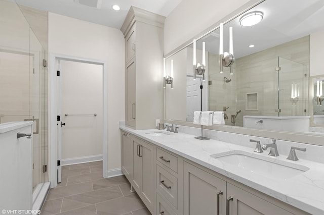 65 S Asbury Ct, Lake Forest, IL 60045 - bathroom featuring double vanity and a stall shower