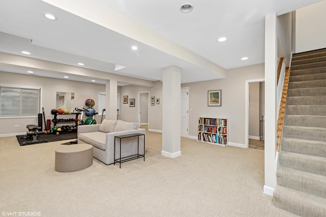 65 S Asbury Ct, Lake Forest, IL 60045 - carpeted living area featuring recessed lighting and stairway