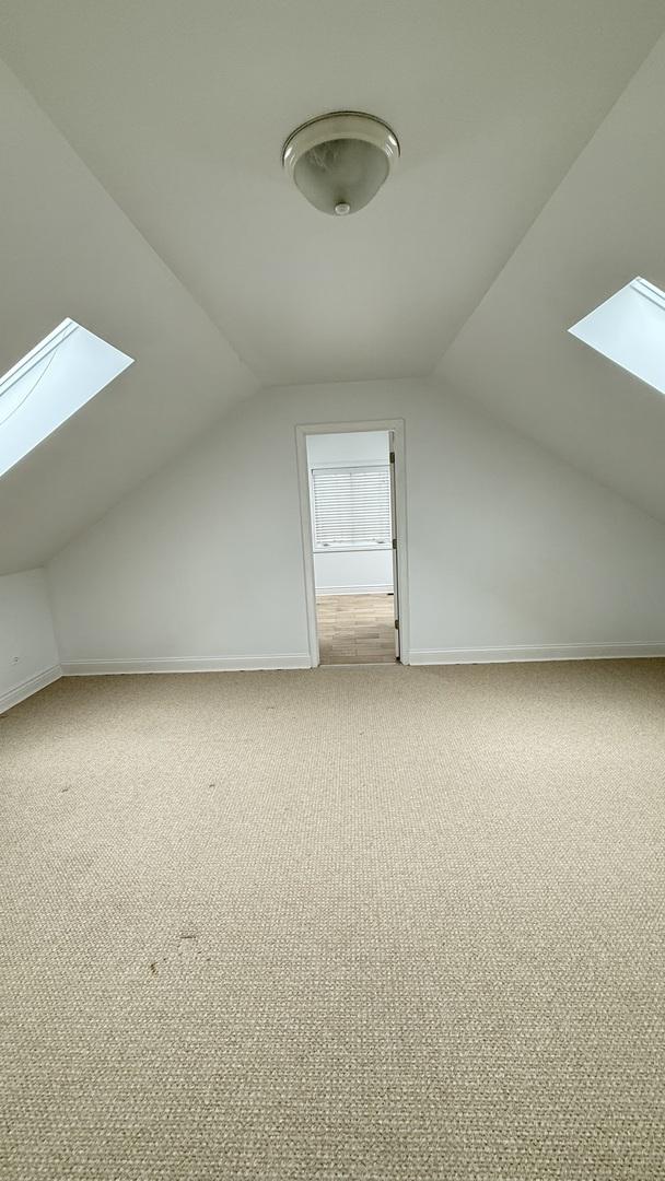 3004 S Canal St, Chicago, IL 60616 - bonus room with a skylight, lofted ceiling, carpet floors, and baseboards