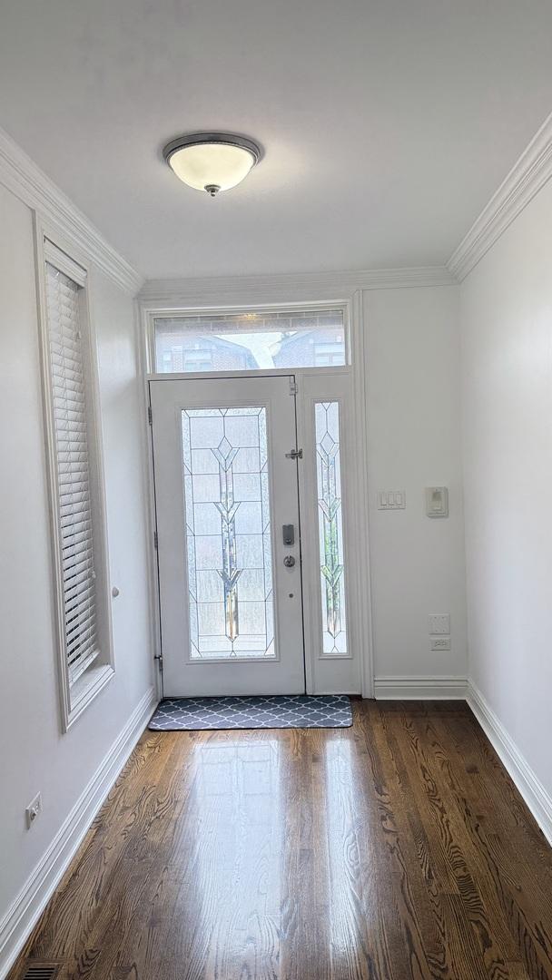 3004 S Canal St, Chicago, IL 60616 - foyer entrance featuring wood finished floors, baseboards, and ornamental molding