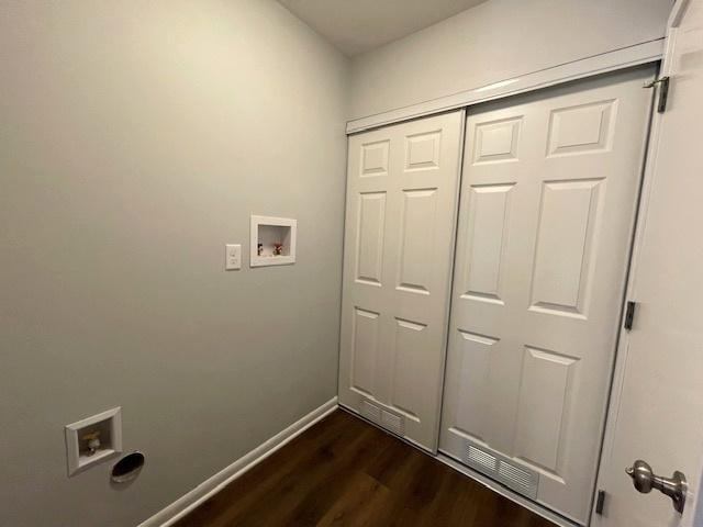 211 W Birchwood Dr Unit 211, Romeoville, IL 60446 - washroom with washer hookup, dark wood-style floors, and baseboards