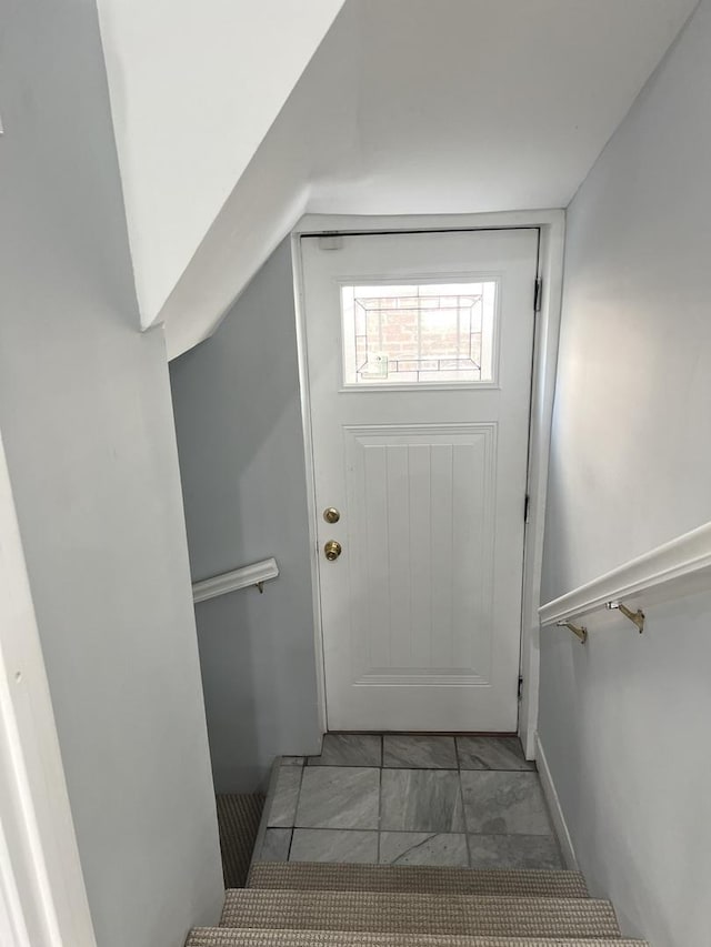 2627 E 74th Pl, Chicago, IL 60649 - stairway featuring baseboards and marble finish flooring