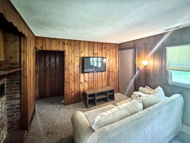 1204 W Reynolds St, Pontiac, IL 61764 - carpeted living area with a textured ceiling and wooden walls