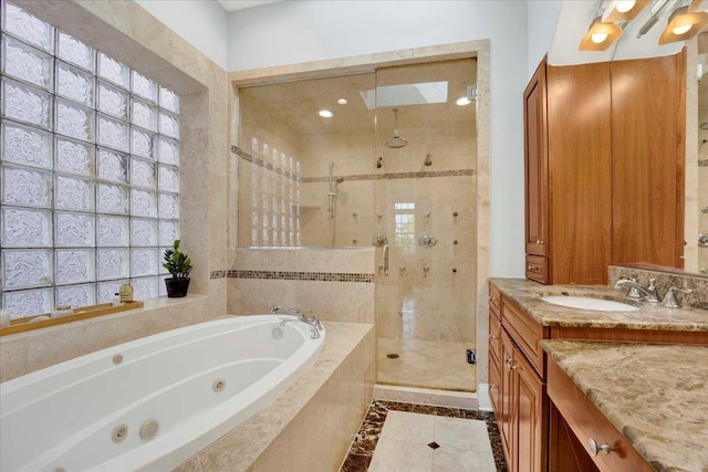 1332 W Wellington Ave, Chicago, IL 60657 - bathroom with a shower stall, a tub with jets, vanity, and plenty of natural light
