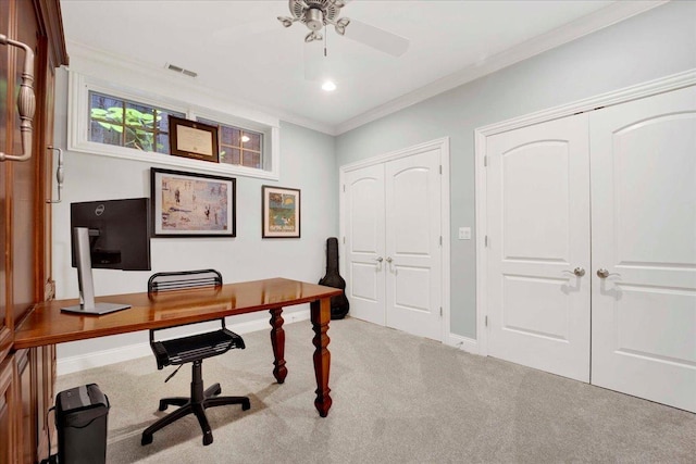 1332 W Wellington Ave, Chicago, IL 60657 - carpeted home office featuring ornamental molding and baseboards