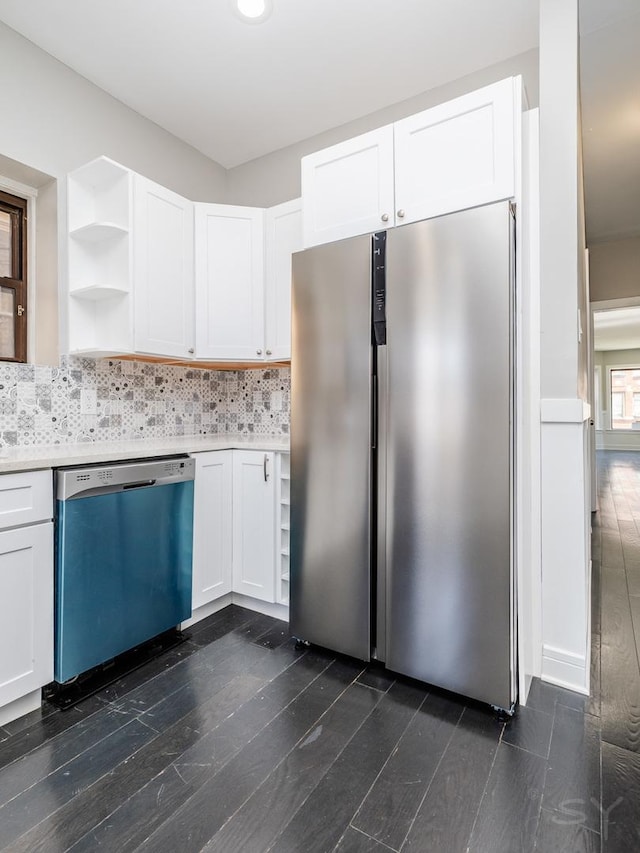 3651 W Grenshaw St, Chicago, IL 60624 - kitchen with dishwasher, white cabinetry, dark wood-type flooring, open shelves, and light countertops