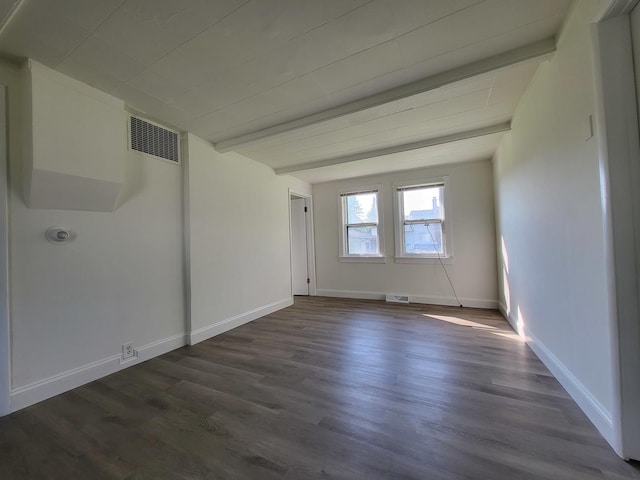 37714 N Nippersink Pl, Spring Grove, IL 60081 - unfurnished room with dark wood-style flooring, baseboards, and beam ceiling