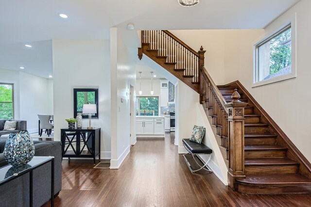 9556 S Winchester Ave, Chicago, IL 60643 - stairway with wood finished floors, plenty of natural light, and recessed lighting