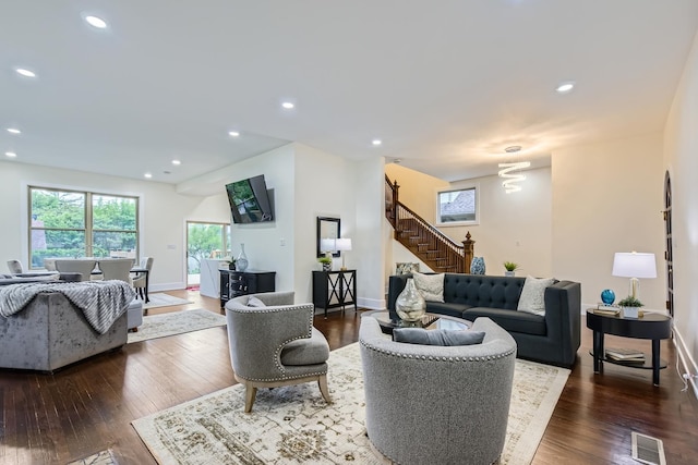 9556 S Winchester Ave, Chicago, IL 60643 - living area with plenty of natural light, wood finished floors, stairway, and recessed lighting