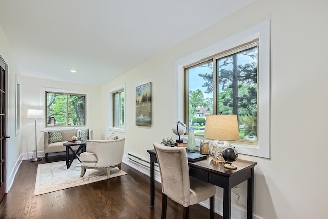 9556 S Winchester Ave, Chicago, IL 60643 - home office featuring dark wood finished floors, baseboard heating, and recessed lighting