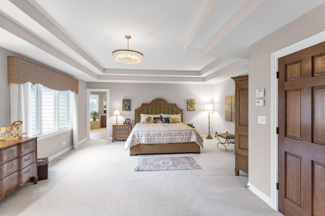 2559 Bird Ln, Batavia, IL 60510 - bedroom featuring carpet floors, baseboards, a chandelier, and a tray ceiling