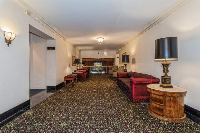 5555 N Sheridan Rd Unit 309, Chicago, IL 60640 - living area with crown molding, baseboards, and carpet flooring