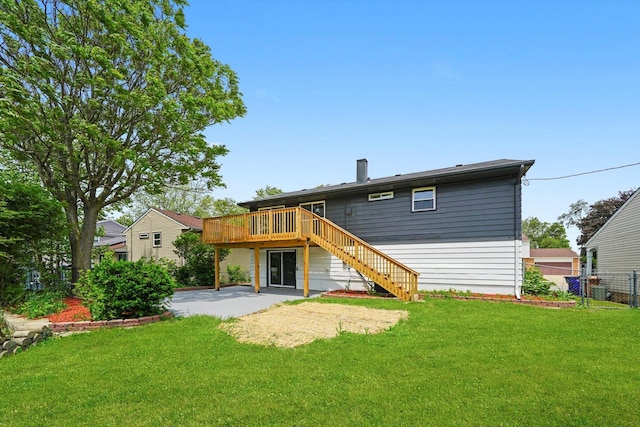 179 Glen Hill Dr, Glendale Heights, IL 60139 - back of property featuring stairway, a wooden deck, and a patio